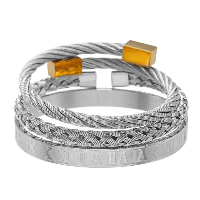 image-Stainless Steel Geometric Bracelet Men - Retro