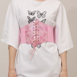 image-Women's Butterfly Print Elastic Waist Belt - White