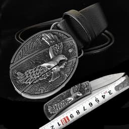 image-Men's Belt Knife - Trendy PU Leather, Alloy Buckle, 130cm