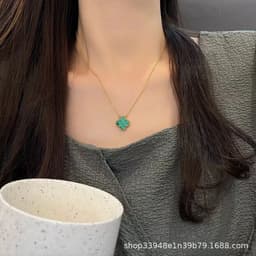 image-v gold 925 silver Fanjia four-leaf clover necklace high version women's thick plated 18k single flower pendant natural fritillary chalcedony