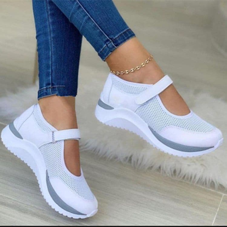 image-Womens Mesh Casual Shoes Velcro Strap Round Toe Thick Sole Navy Blue Size 43