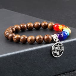 image-European and American cross-border foreign trade creative 8mm bead bracelet Volcanic lava hand string wooden beads alloy tree of life pendant