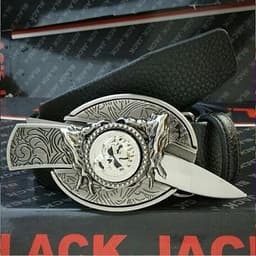image-Men's Belt Knife - Trendy PU Leather, Alloy Buckle, 130cm