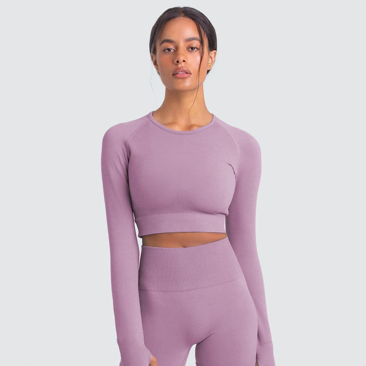 image-Women's Long Sleeve Yoga Top - Black Nylon Spandex