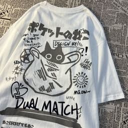 image-Cartoon Print T-Shirt - White Cotton Loose Fit