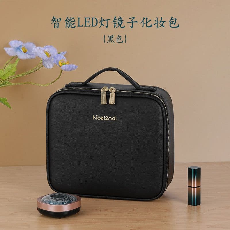 image-With Mirror Makeup Case - Large Capacity Storage Bag