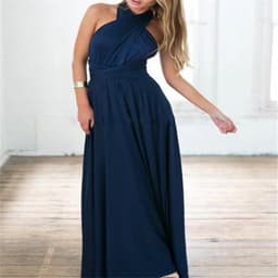 image-Cross-border European and American solid color and various ways to wear sexy strappy red dress long skirt dress bridesmaid dress