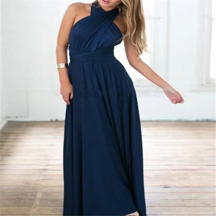 image-Cross-border European and American solid color and various ways to wear sexy strappy red dress long skirt dress bridesmaid dress