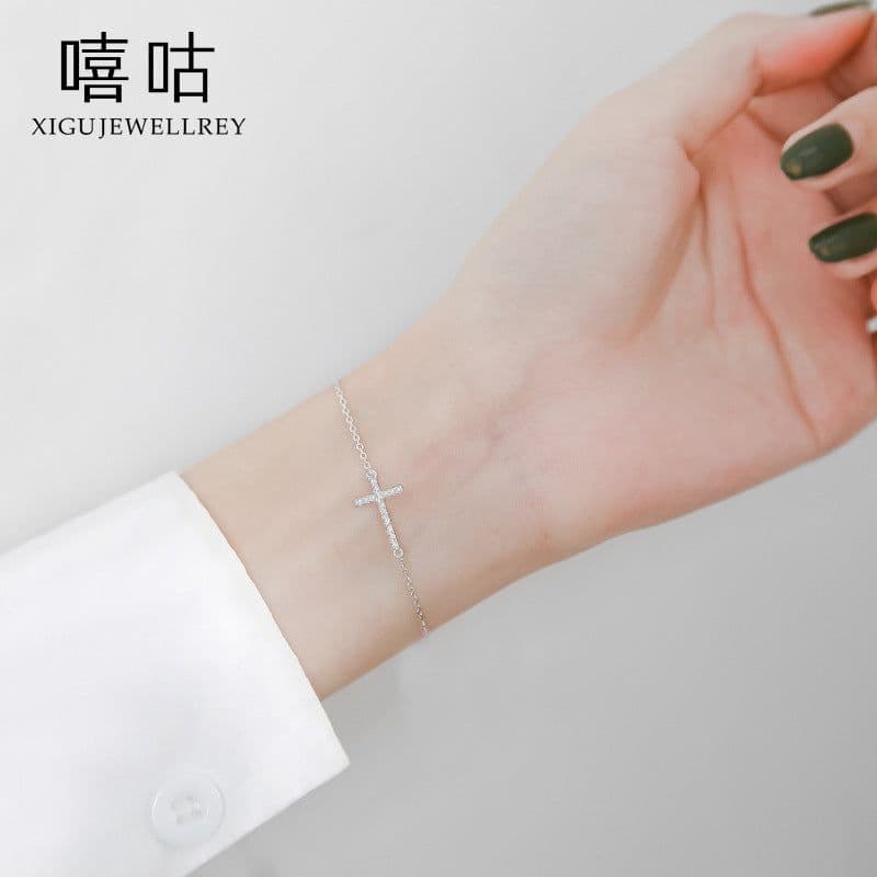 image-Xigu 925 Silver Cross Bracelet for Women - Commuting Style Jewelry