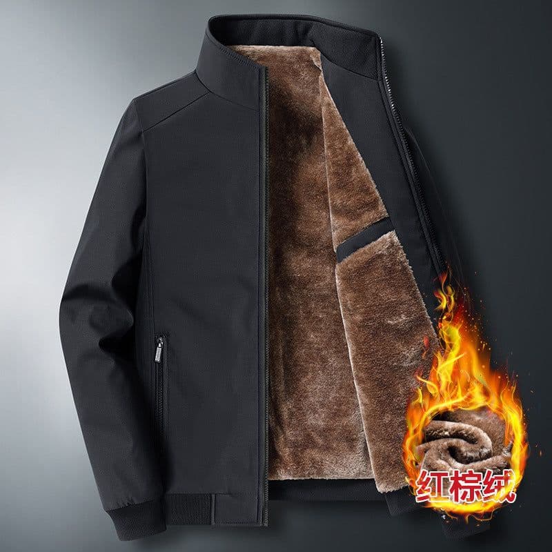 image-Men's Cotton Padded Jacket - Gray Stand Collar Winter