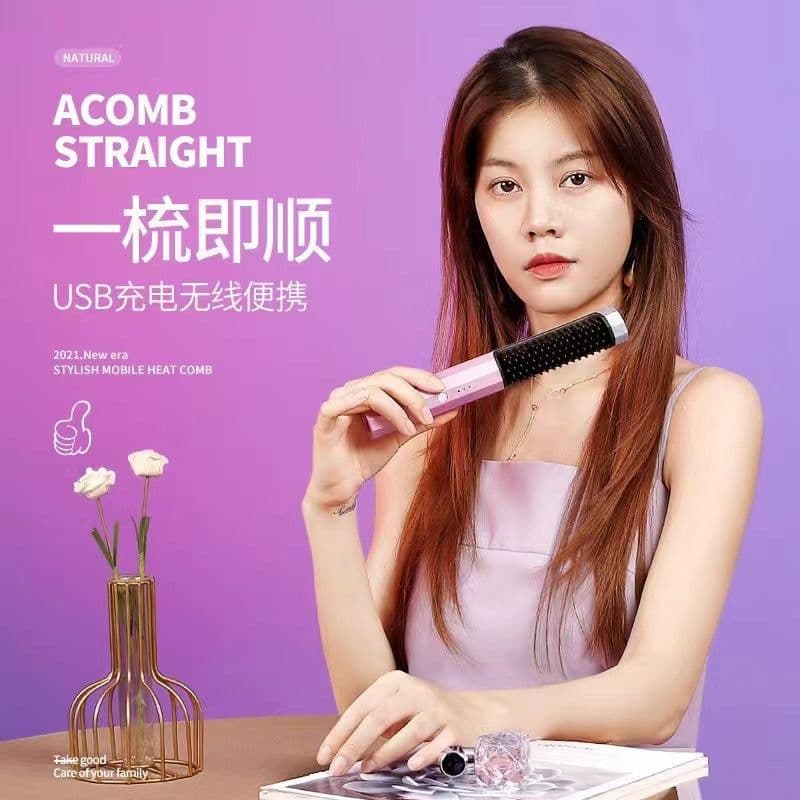 image-Holly Hair Straightener Comb - Green Dual Use
