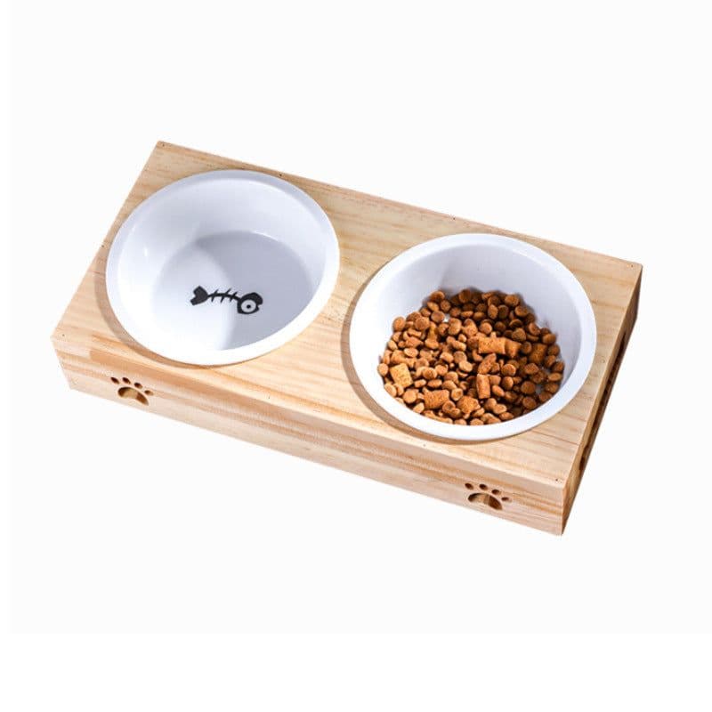 image-Bamboo Frame Ceramic Pet Bowl - Large Bamboo, Stainless Steel