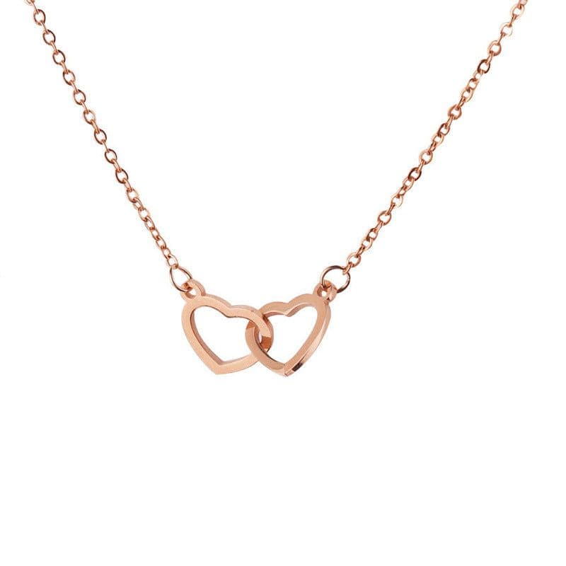 image-Xinghe cross-border hot-selling light luxury mirror stainless steel necklace heart-to-heart titanium steel double-ring pendant clavicle chain