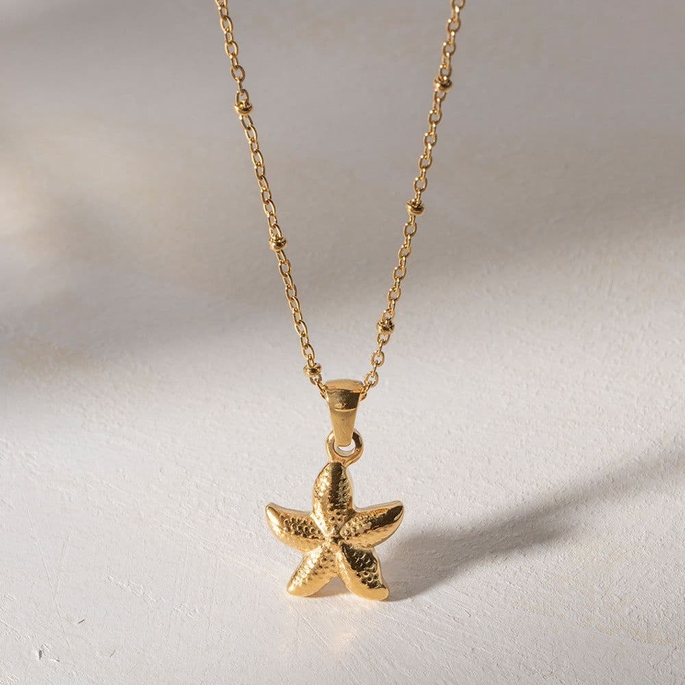 image-Starfish Pendant Necklace - Stainless Steel 41-50cm