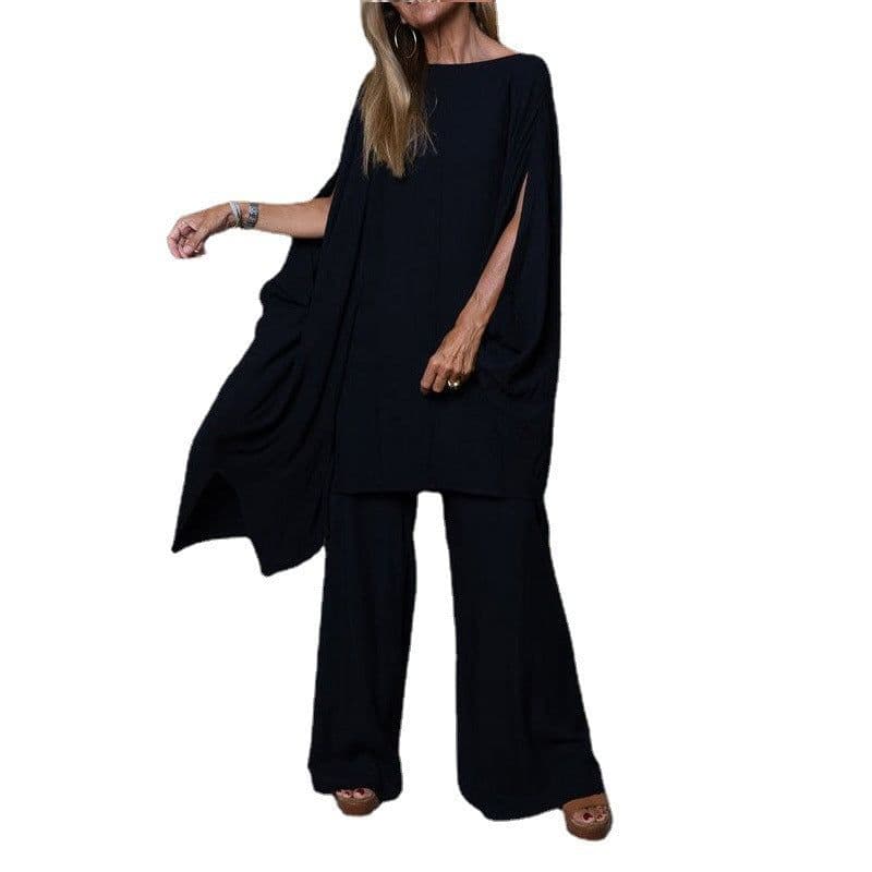 image-Women's Casual Suit Set - Blue Polyester Dolman Sleeves