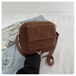 image-Furry One-Shoulder Bag - Brown Small Square Plush