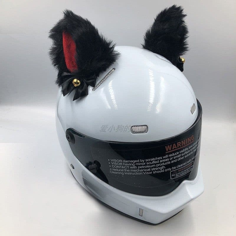 image-Motorcycle Helmet Cat Ears Bow Decoration - Plush Red