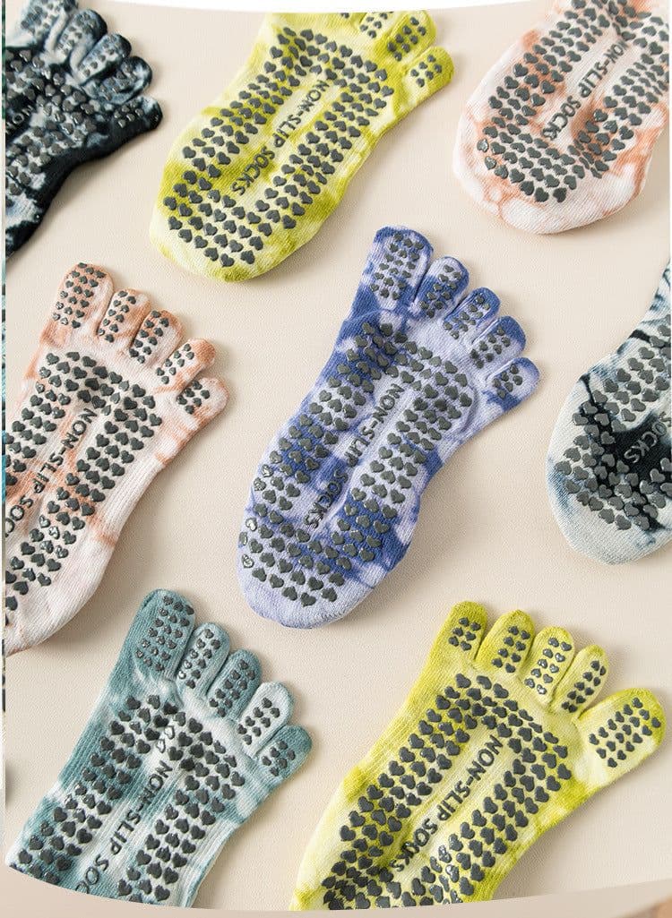 image-Women's Tie-Dye Five-Toe Yoga Socks - Non-Slip Cotton