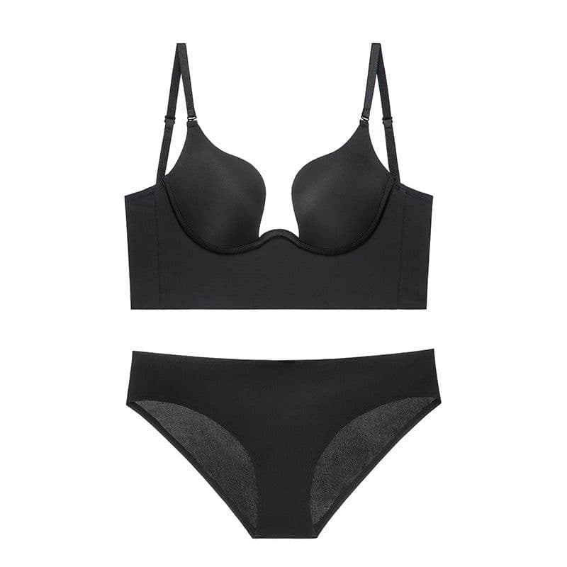 image-u-shaped sexy gathered glossy seamless bra invisible bra large backless underwear women's suit