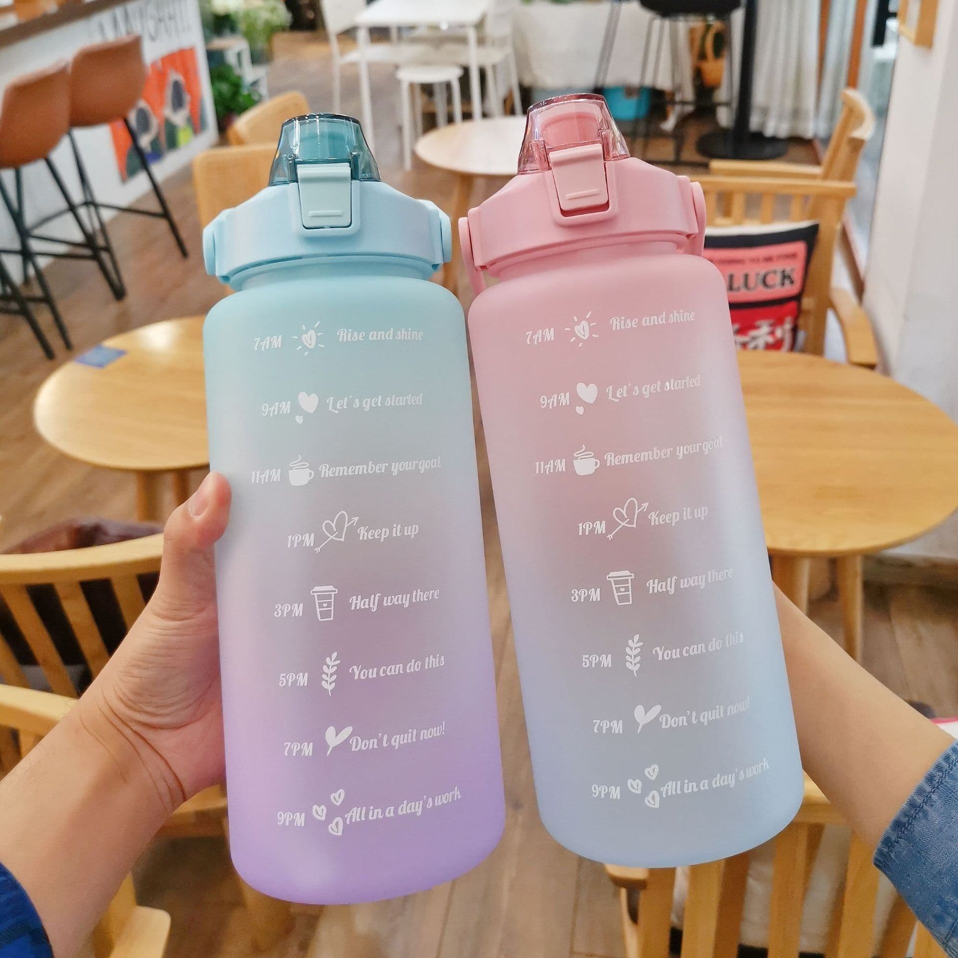 image-Fashion super large capacity outdoor frosted plastic cup gradient sports portable kettle colorful space bomb cover straw cup