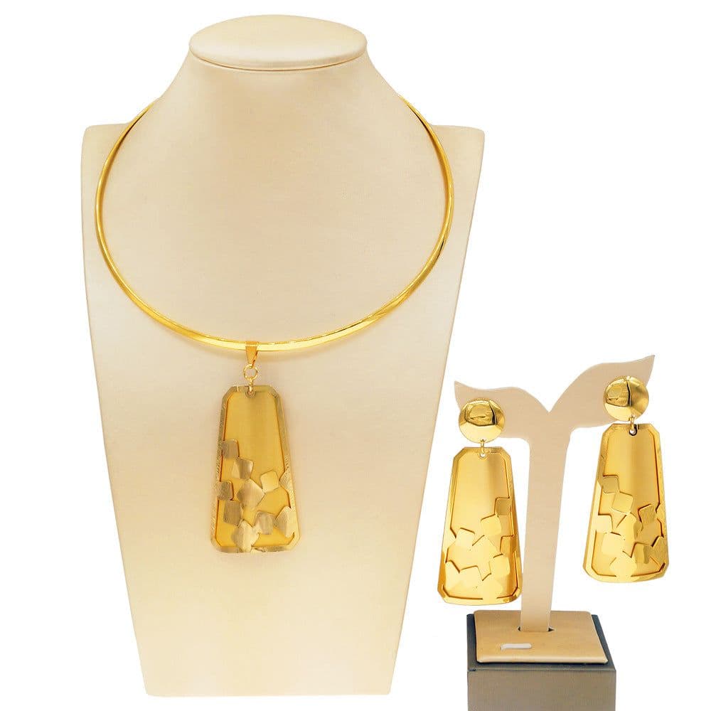 image-Electroplated copper alloy 24K jewelry set two-piece necklace and earrings for women