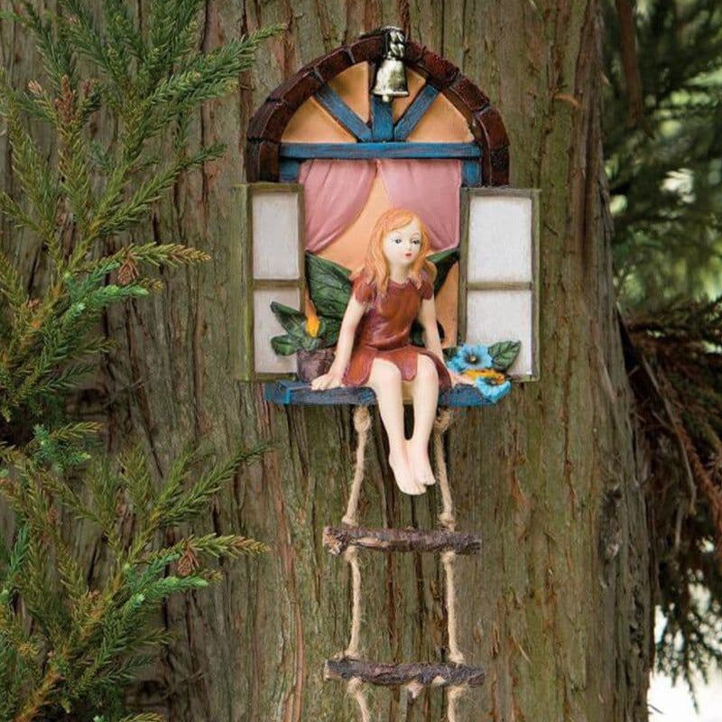image-Cross-border exclusively for Fairy Gate Garden Wonderful Ornament Cute Fairy Climbing Rope Resin Pendant Garden Design Decoration