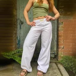 image-Women's Striped Wide-leg Trousers - Light Blue Casual