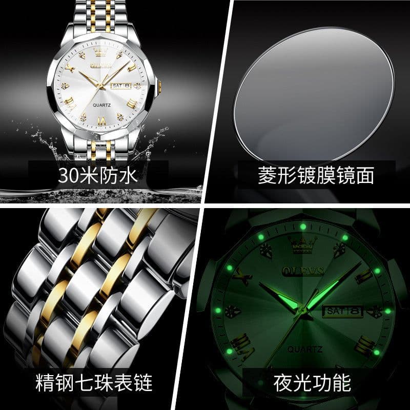 image-OLEVS Couple Watches Stainless Steel Quartz 30M