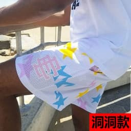image-New American style shorts casual shorts fitness men's muscle sports five-point pants trendy beach pants mesh breathable shorts