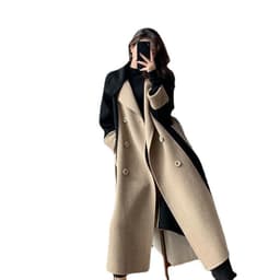 image-Women's Nizi Coat Mid-Length Black Korean Splicing Woolen Jacket, 4XL