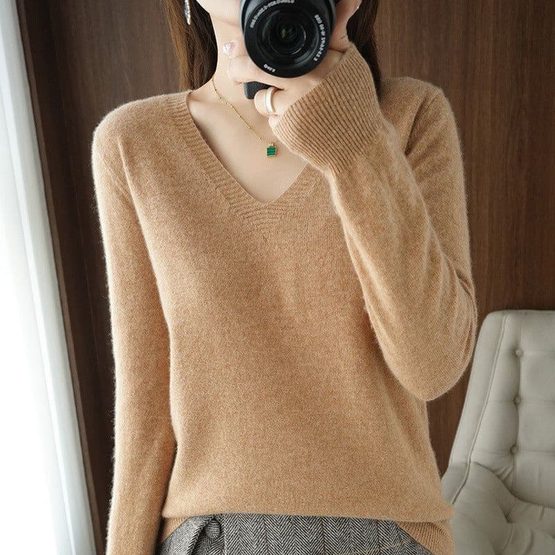 image-Haze Blue V-Neck Sweater Women's Loose Knit XXL