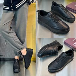 image-Men's White Low Top Sneakers - Breathable Casual Shoes