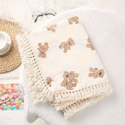 image-Foreign trade cross-border children's blanket double-layer crepe wrapped pure cotton soft tassel baby stroller cover blanket baby blanket