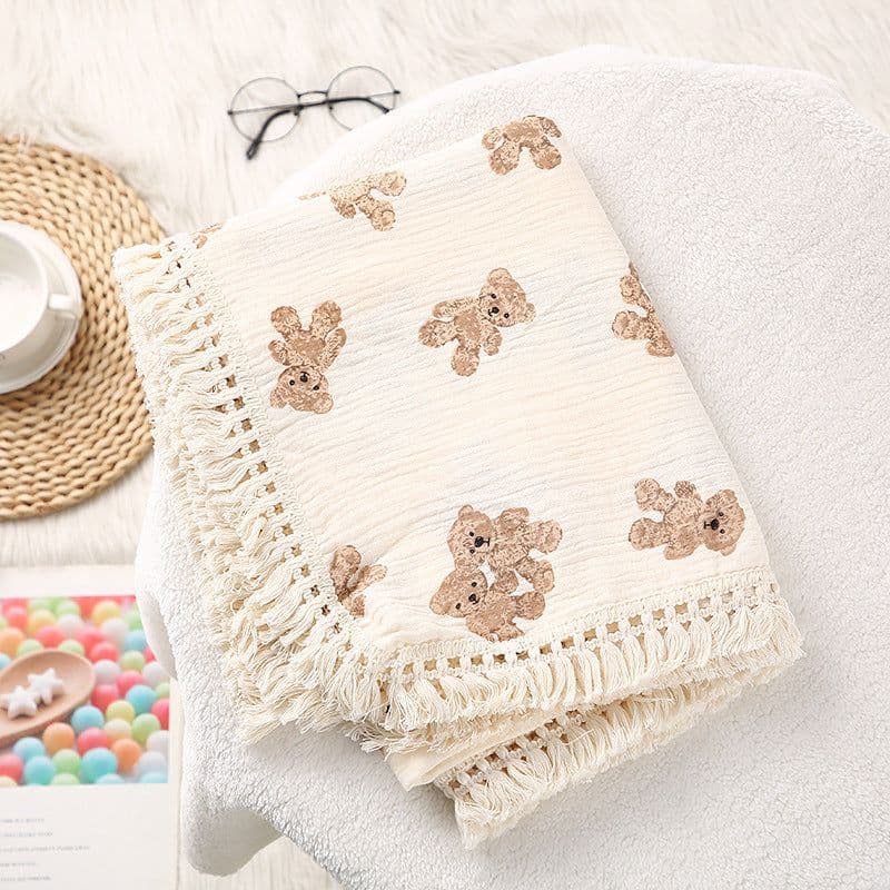 image-Foreign trade cross-border children's blanket double-layer crepe wrapped pure cotton soft tassel baby stroller cover blanket baby blanket