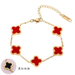 image-Titanium Steel Four-Leaf Clover Bracelet - Black/Red Gold