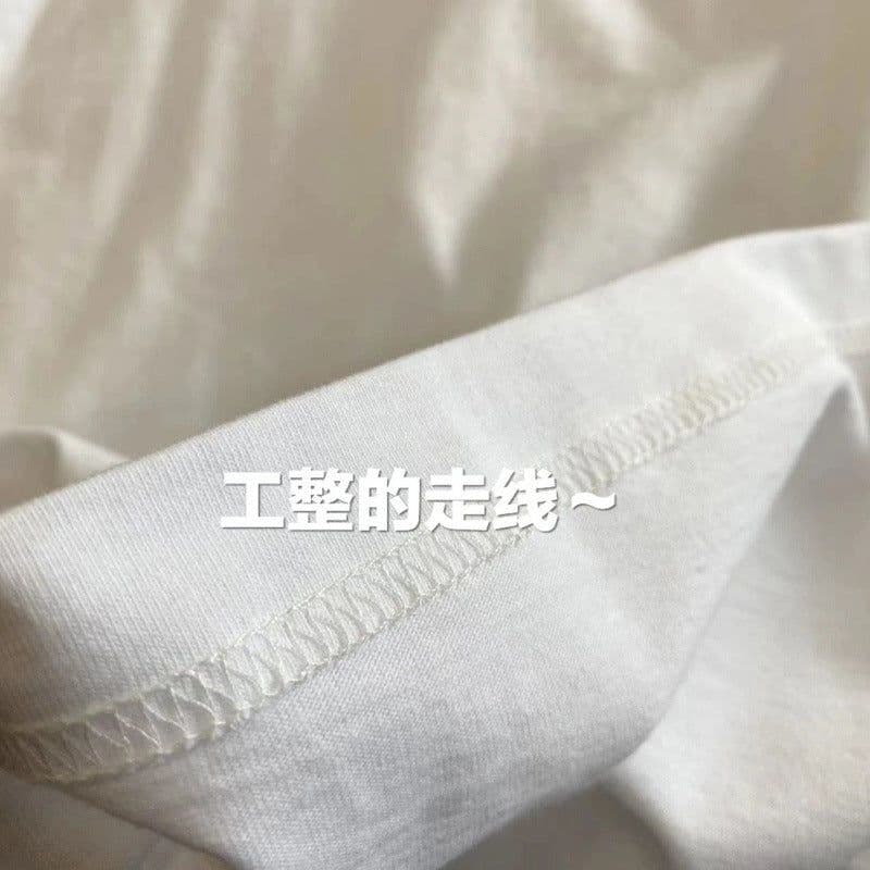 image-White Cotton T-Shirt Women's Short Sleeve Anime