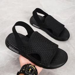 image-Men's 2022 Summer Sandals - Black Breathable Beach Wear 48 TPR Sole