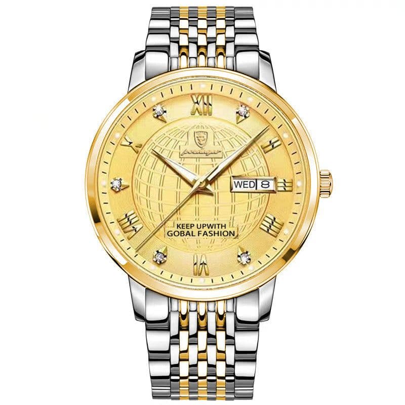 image-Poedagar Swiss Quartz 41.5mm Men's Watch - Gold 30M Waterproof