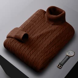 image-Men's Turtleneck Sweater - Dark Gray Loose Fit
