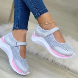 image-Womens Mesh Casual Shoes Velcro Strap Round Toe Thick Sole Navy Blue Size 43