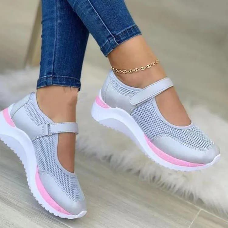 image-Womens Mesh Casual Shoes Velcro Strap Round Toe Thick Sole Navy Blue Size 43