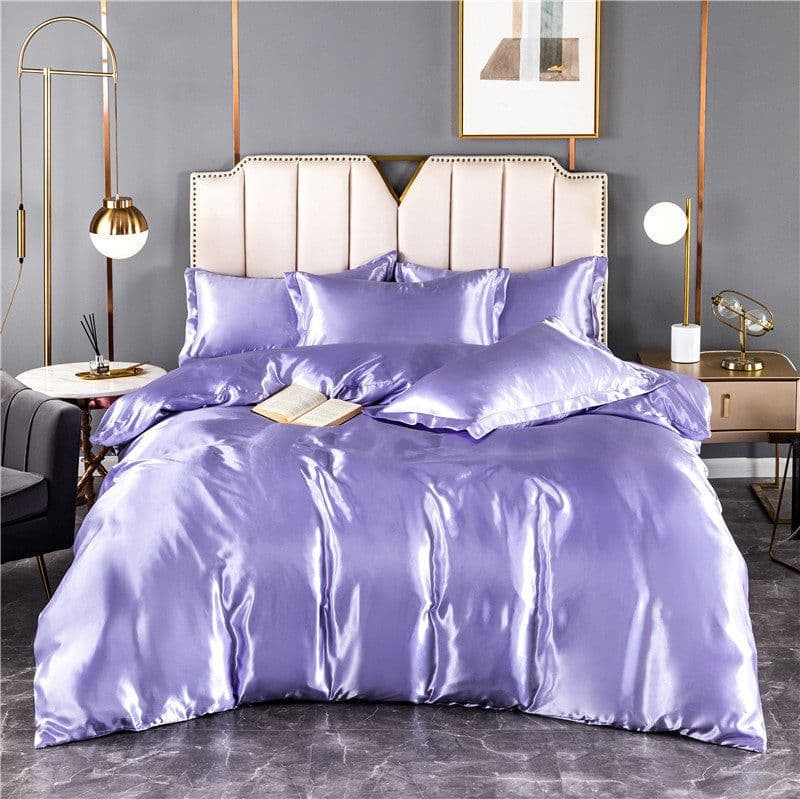 image-4-Piece Ice Silk Bedding Set - Pink Silver Gray