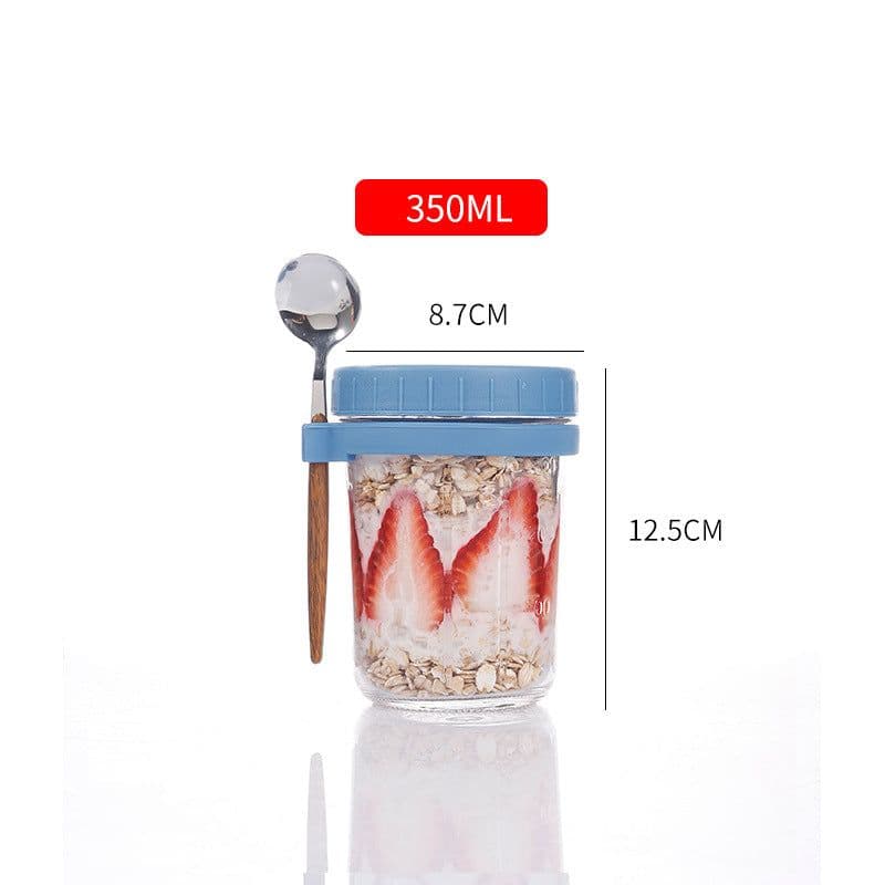 image-Oatmeal Cup Overnight Oatmeal Cup Breakfast Cup with Spoon Lid Mason Cup Glass Salad Jar Yogurt Cup