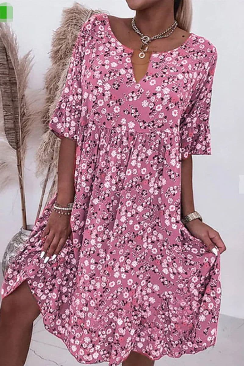 image-Cross-border 2023 summer Amazon new European and American fashion flower print V-neck dress