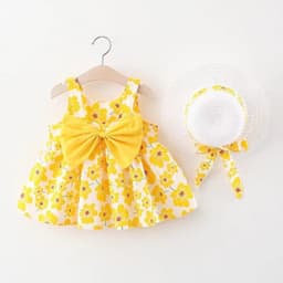 image-Korean Summer Sling Dress - Baby Print Bowknot Princess One-Piece 2022