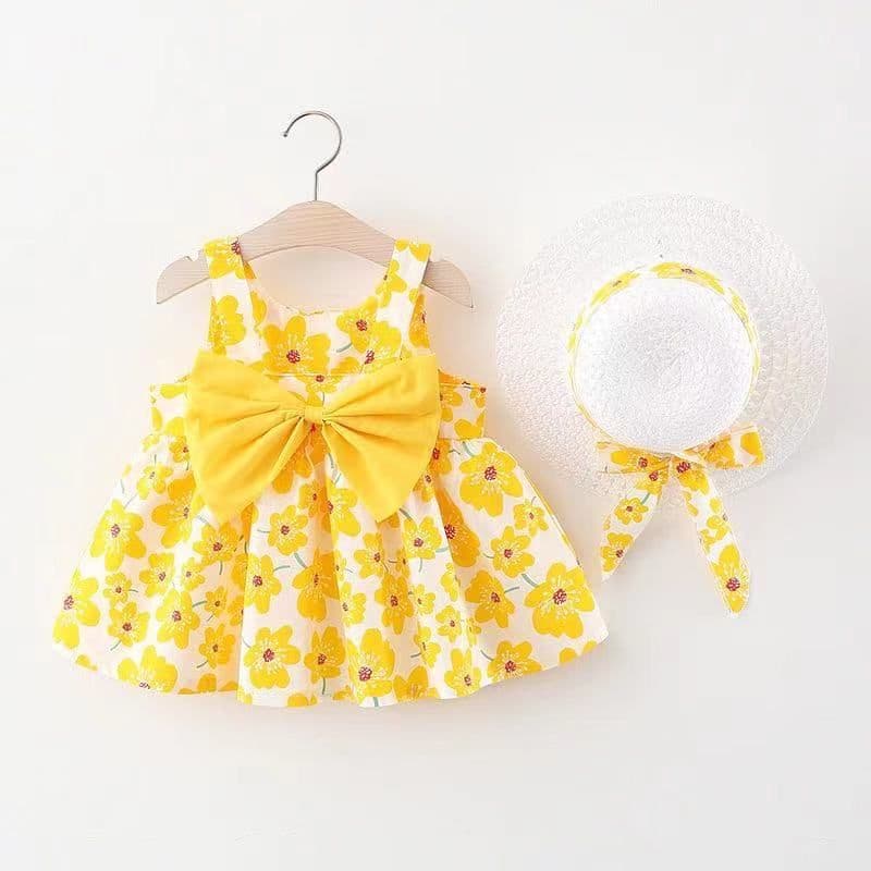 image-Korean Summer Sling Dress - Baby Print Bowknot Princess One-Piece 2022