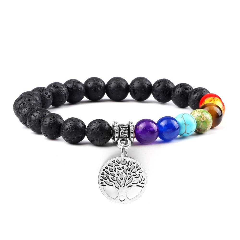 image-European and American cross-border foreign trade creative 8mm bead bracelet Volcanic lava hand string wooden beads alloy tree of life pendant