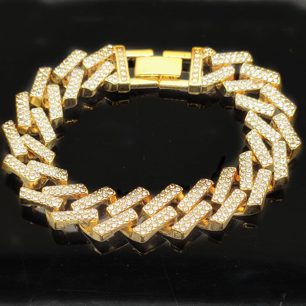 image-Volkswagen 14MM Square Prismatic Bar Watch Buckle Gold Chain - Cuban Style 70cm