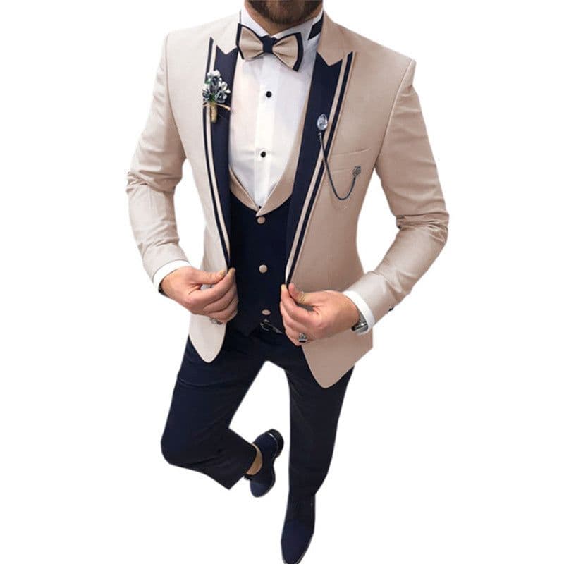 image-Cross-border new men's suit three-piece lapel slim wedding groom best man suit men's suit