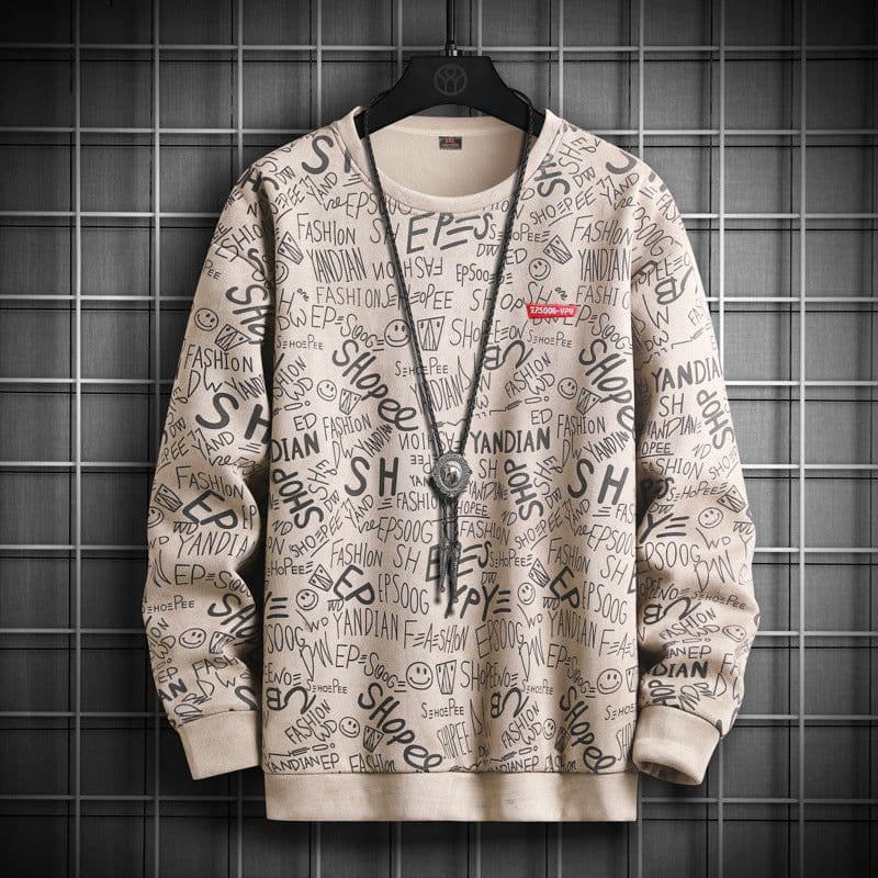 image-Men's Sweater Spring Letter Print Casual Loose